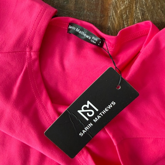 NWT Sarin Mathews Women’s L Pink Casual Dress High Low Cap Sleeve - Picture 7 of 7